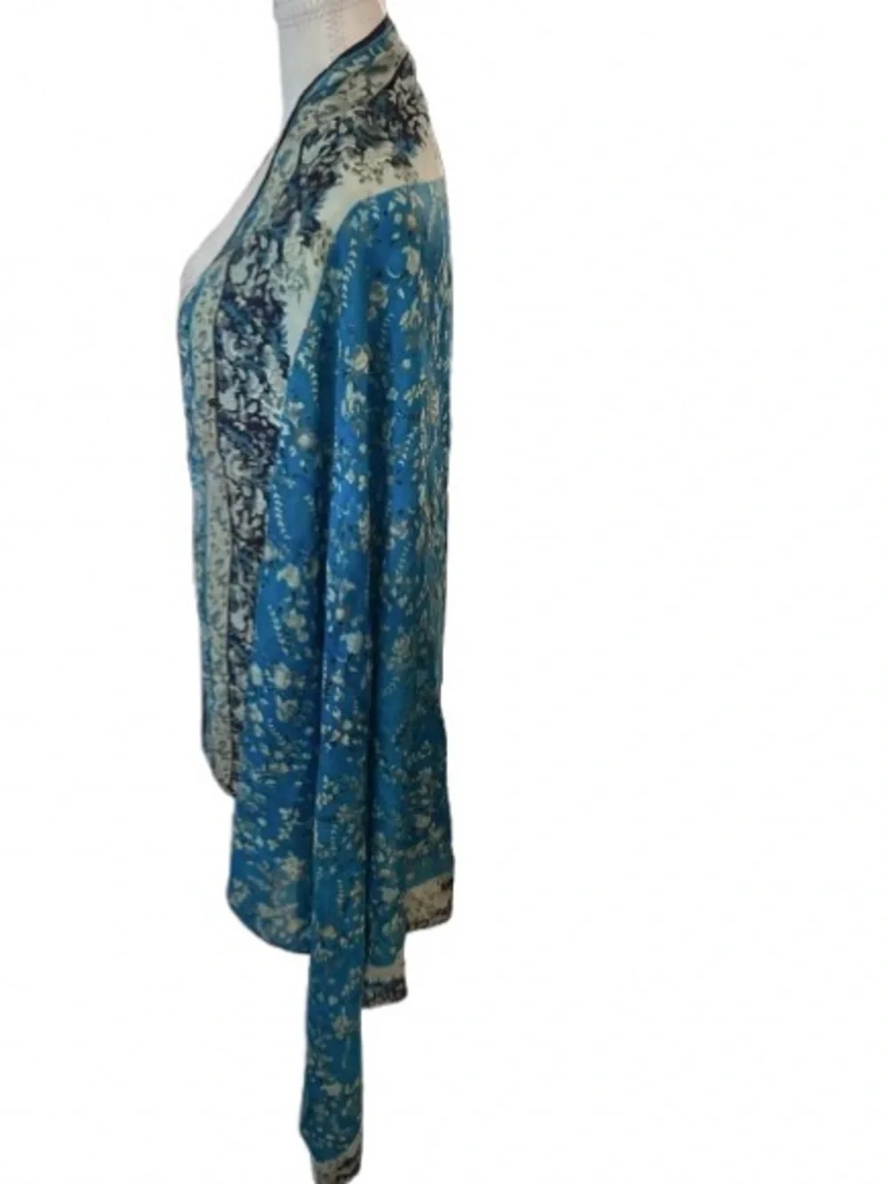 Lovely Large 100% Silk Floral Turquoise Aqua India Scarf Wrap Lightweight Boho